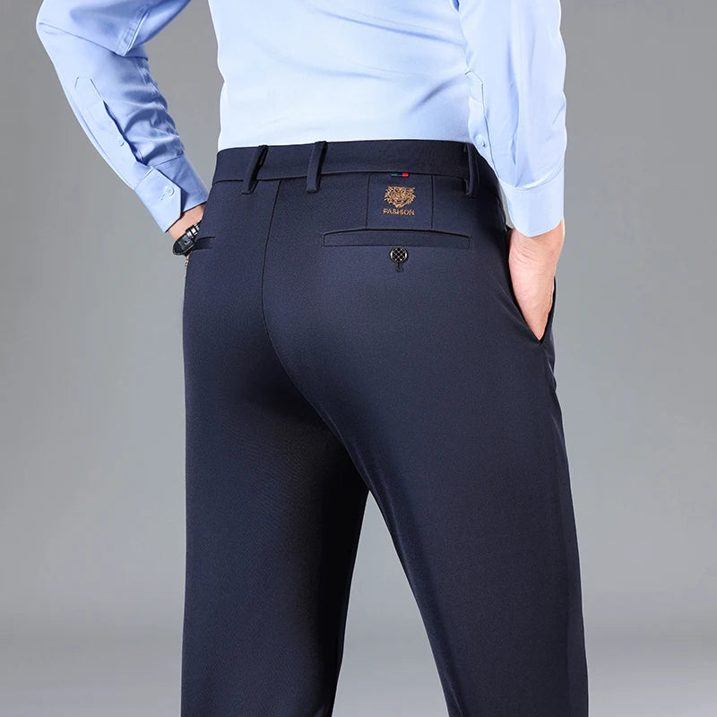 2026 New Summer Thin Embroidery Suit Pants Men Straight Classic Business Work Grey Long Formal Trousers Male Plus Size 29-40 42
