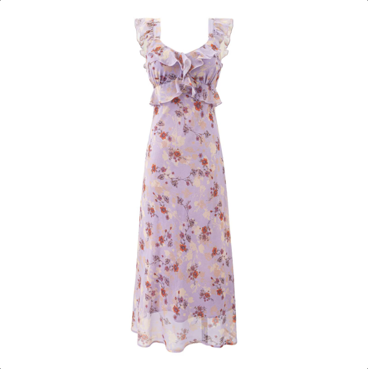Women Clothing Summer High Waist Ruffled Dress Printed Sexy Vacation