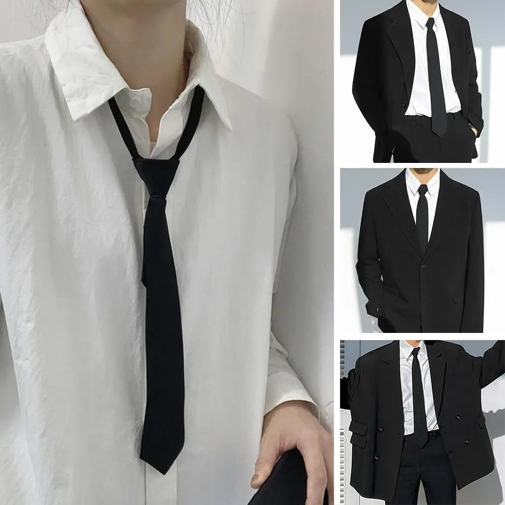 Unisex Black Simple Clip on Tie Security Tie Uniform Shirt Suit Neckties Steward Matte Funeral Lazy Neck Ties Men Women Students