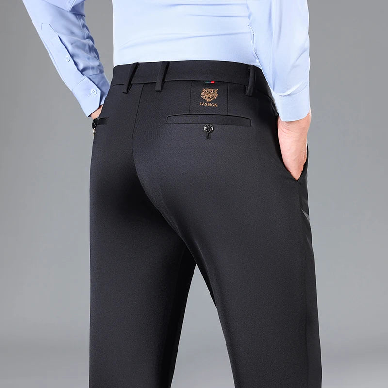 2026 New Summer Thin Embroidery Suit Pants Men Straight Classic Business Work Grey Long Formal Trousers Male Plus Size 29-40 42