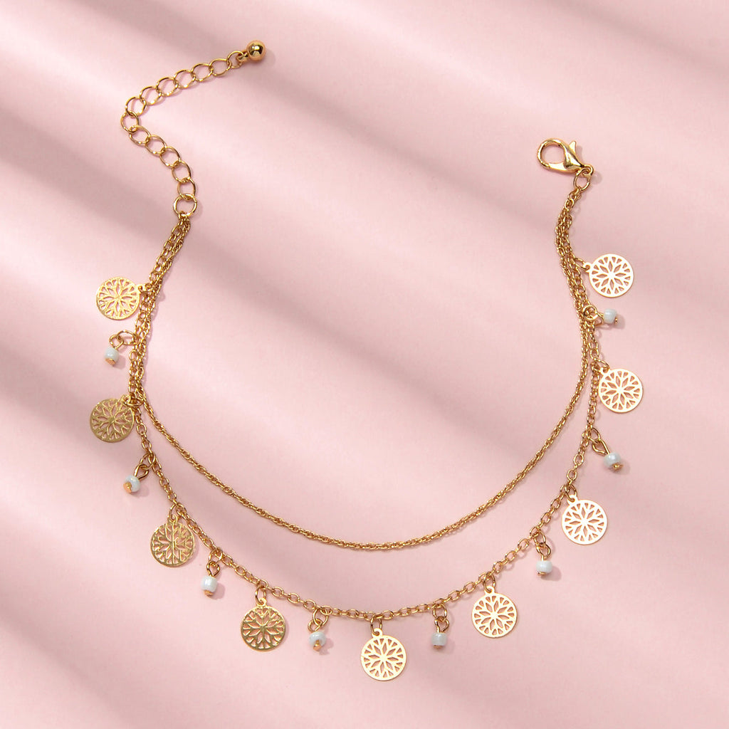 AU Stock Foot Beach Jewellery Doublelayer Chain Beads Disc Charm