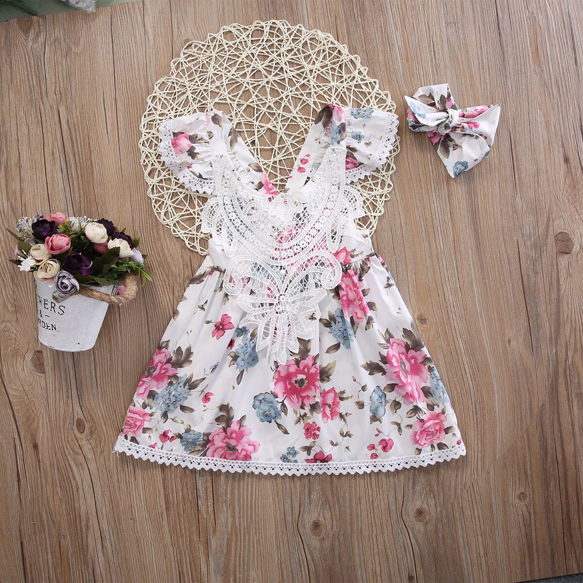 2pcs Toddler Kids Baby Girl Flower Dress+Headband