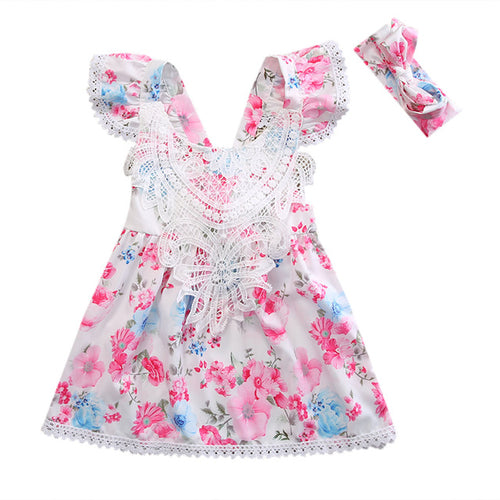 2pcs Toddler Kids Baby Girl Flower Dress+Headband