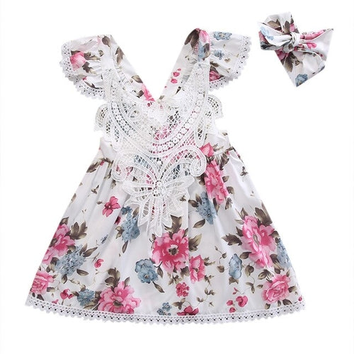 2pcs Toddler Kids Baby Girl Flower Dress+Headband