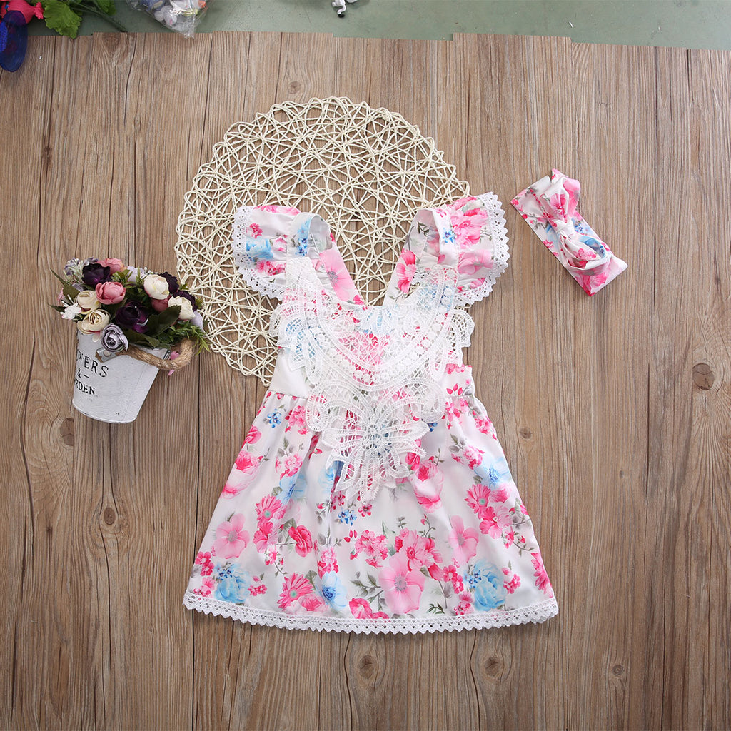 2pcs Toddler Kids Baby Girl Flower Dress+Headband