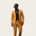 Mustard Yellow Men Suits 2Pcs Tuxedo Slim Fit Single Breasted Notched Lapel Cropped Pants for Wedding Prom Party Business Blazer