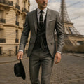 New Grey And Dark Grey Formal Men Suit Groom Groomsman Wedding Party Prom Business Male Tuxedos 3 Piece Set Blazer Vest Pants