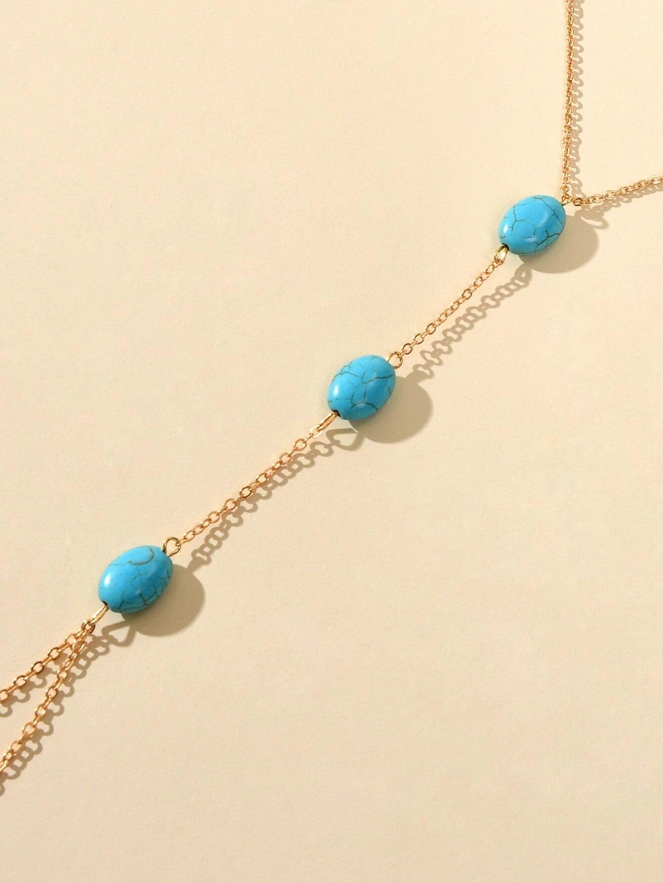 1 pc Bohemian Foot Beach Jewelry Gold Chain Turquoise Beads Anklet