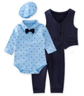 stylesilove Infant Toddler Baby Boys Blue Romper, Pants, Vest and Hat 4-Piece Gentlemen Formal Wear Clothing Set