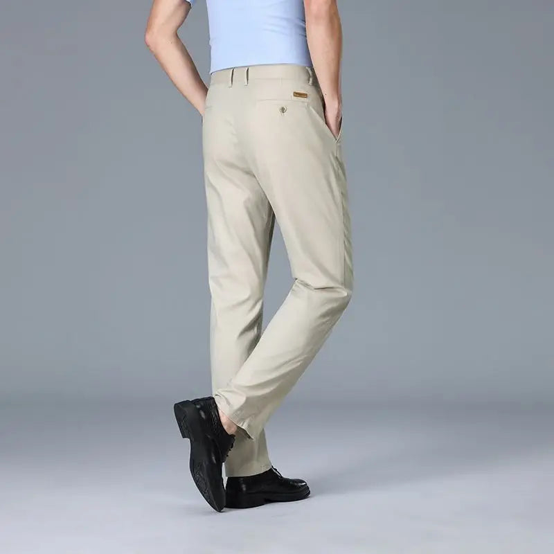Summer Thin Breathable Cotton Linen Fabric Men's Suit Pants Business Straight Smooth Formal Trousers Male Plus Size 35 40 42