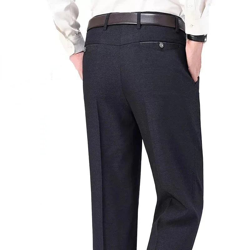New Men's Summer Thin Business Casual Pants Autumn Fashion Solid Gentle Thicken Trousers Male Brand Suit Pant Black Grey RIYBEOE