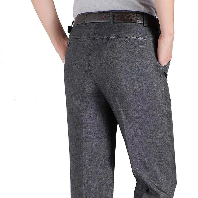 New Men's Summer Thin Business Casual Pants Autumn Fashion Solid Gentle Thicken Trousers Male Brand Suit Pant Black Grey RIYBEOE