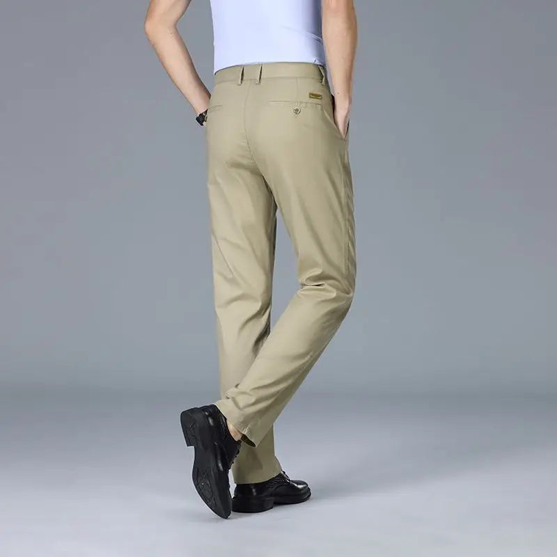 Summer Thin Breathable Cotton Linen Fabric Men's Suit Pants Business Straight Smooth Formal Trousers Male Plus Size 35 40 42