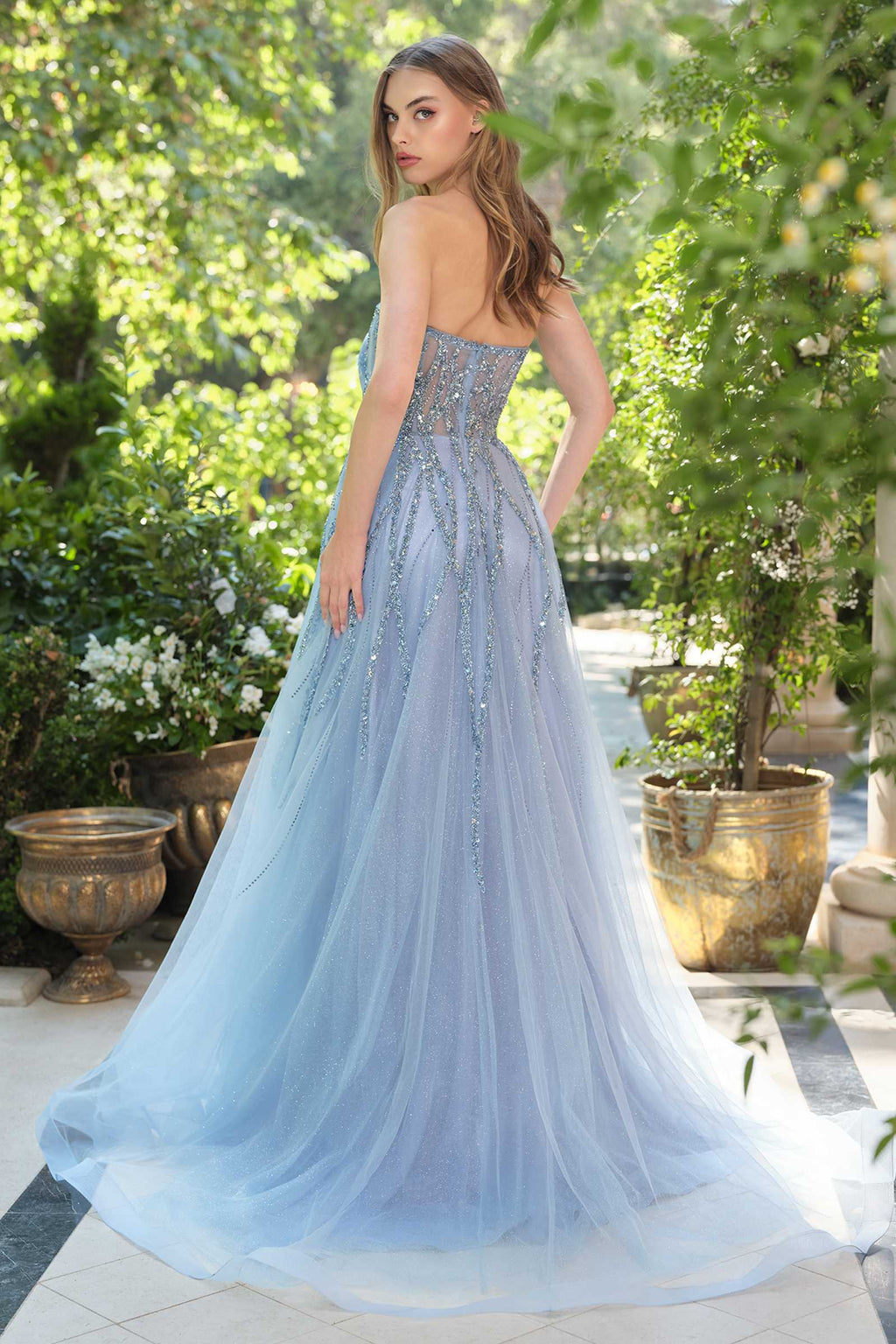 Andrea & Leo A1491 Boned Asymmetrical Sequin Bodice A-Line Formal Dress