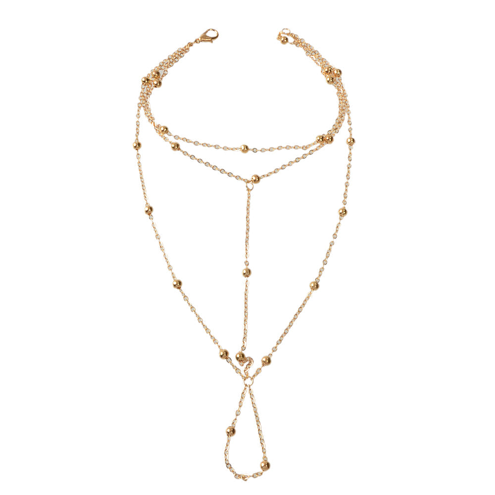 1pc Gold Chain Boho Layered Anklet with Toe Foot Jewellery Barefoot