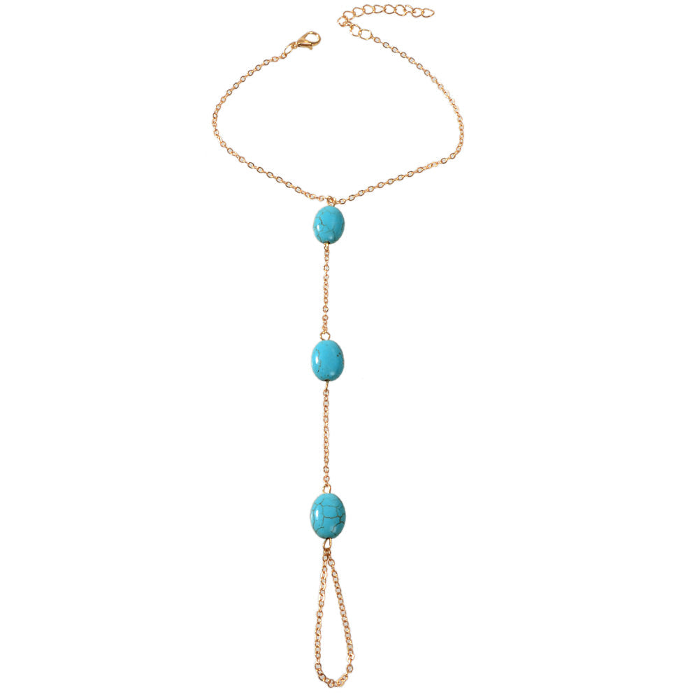 1 pc Bohemian Foot Beach Jewelry Gold Chain Turquoise Beads Anklet