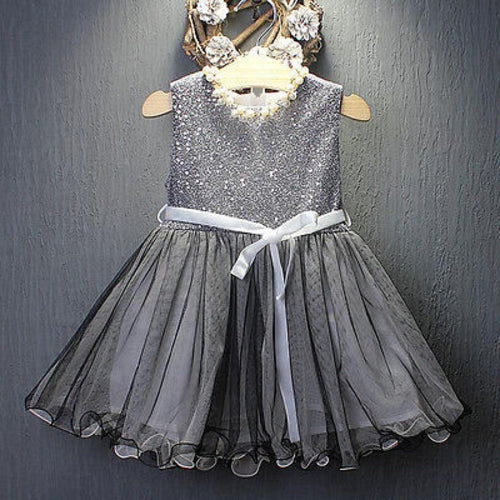 Flower Baby Girls Kids Sequins Dress Sleeveless