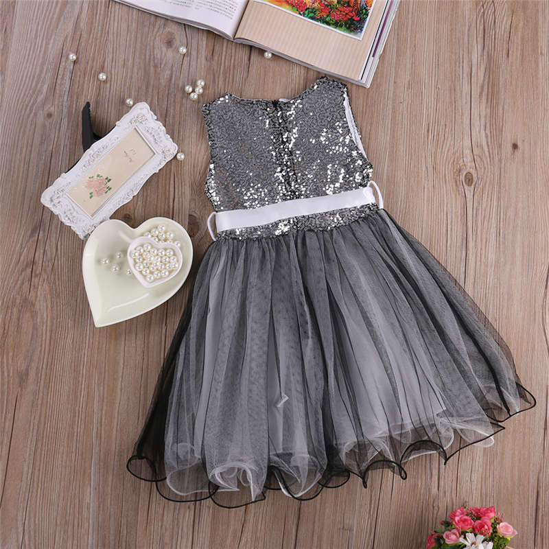 Flower Baby Girls Kids Sequins Dress Sleeveless