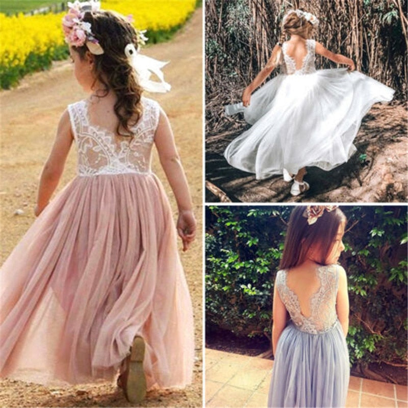 Kid Baby Girl Lace Flower Dress Girl Sleeveless