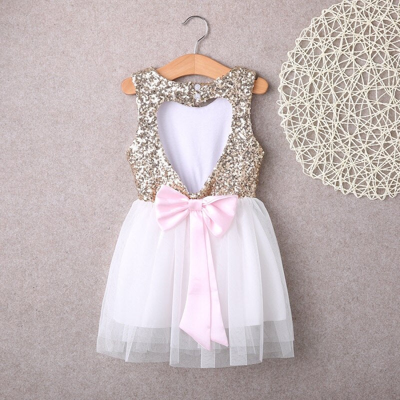 Sequins Baby dress Flower Girl Dress Bow Backless