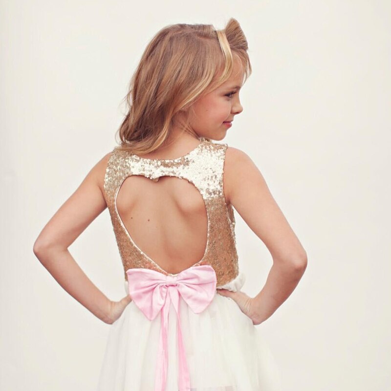 Sequins Baby dress Flower Girl Dress Bow Backless
