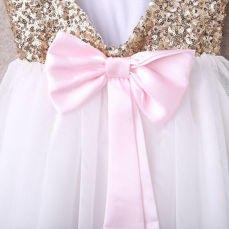 Sequins Baby dress Flower Girl Dress Bow Backless