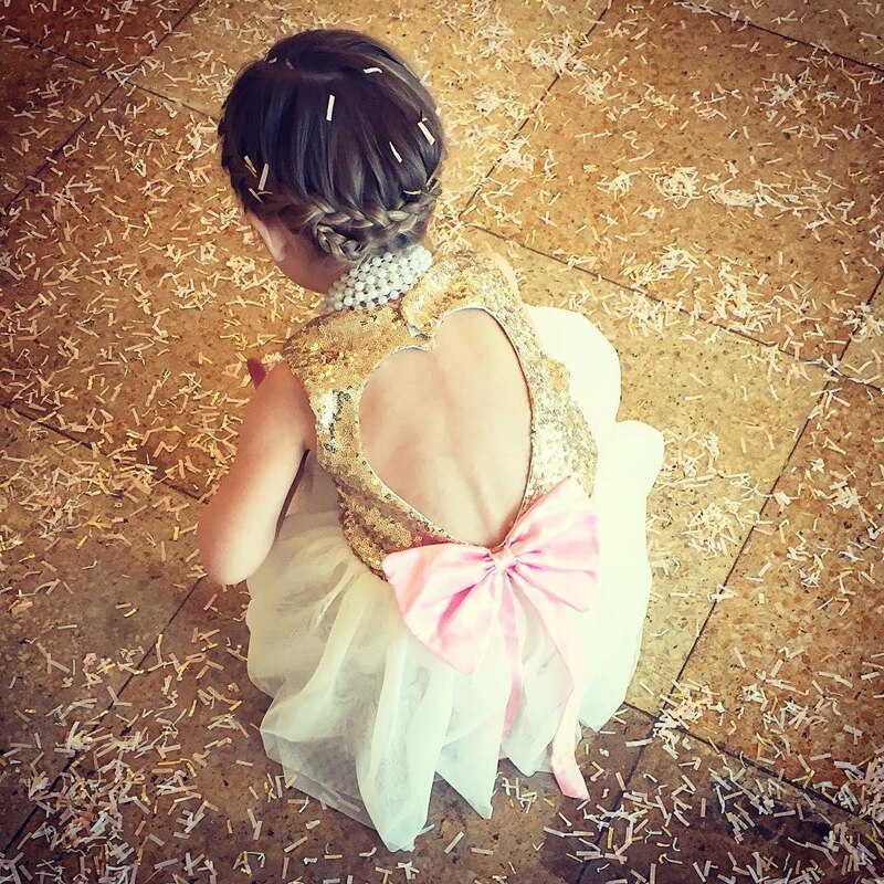 Sequins Baby dress Flower Girl Dress Bow Backless