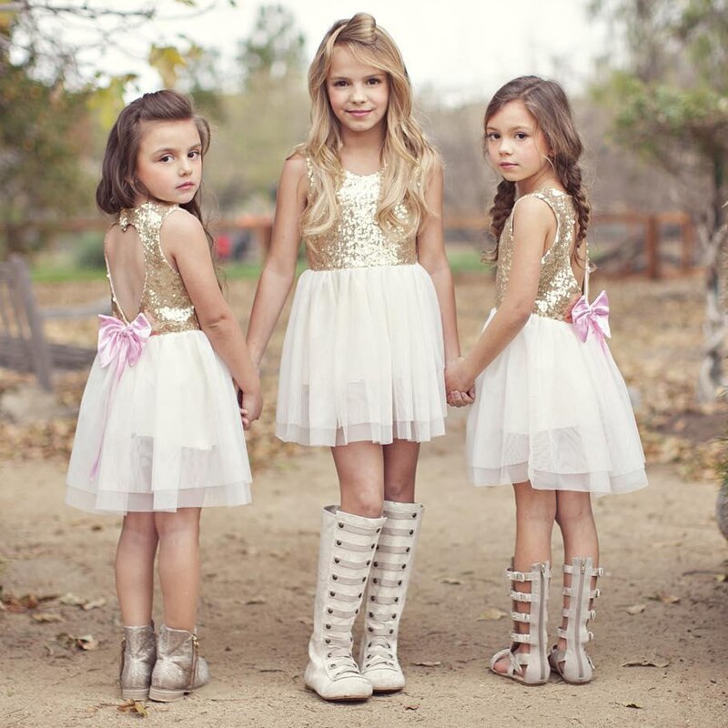 Sequins Baby dress Flower Girl Dress Bow Backless