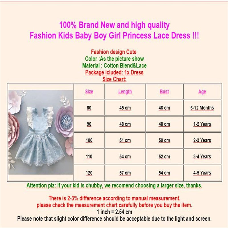 Summer Kids Baby Girl Lace Flowers Princess Dress