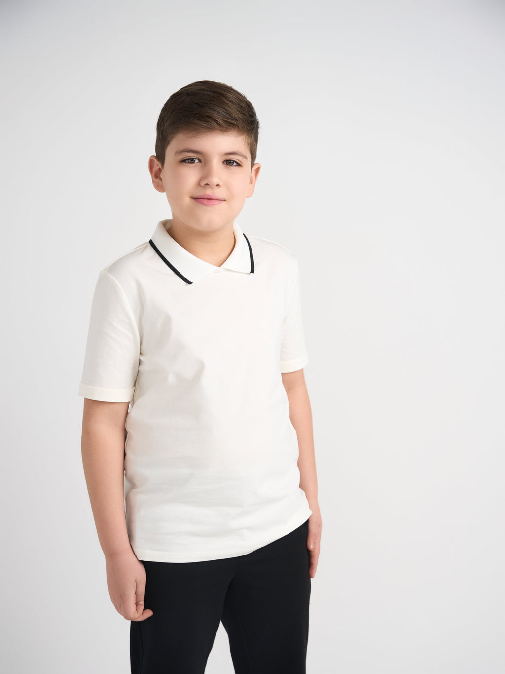 White With Black Trim Collar Top