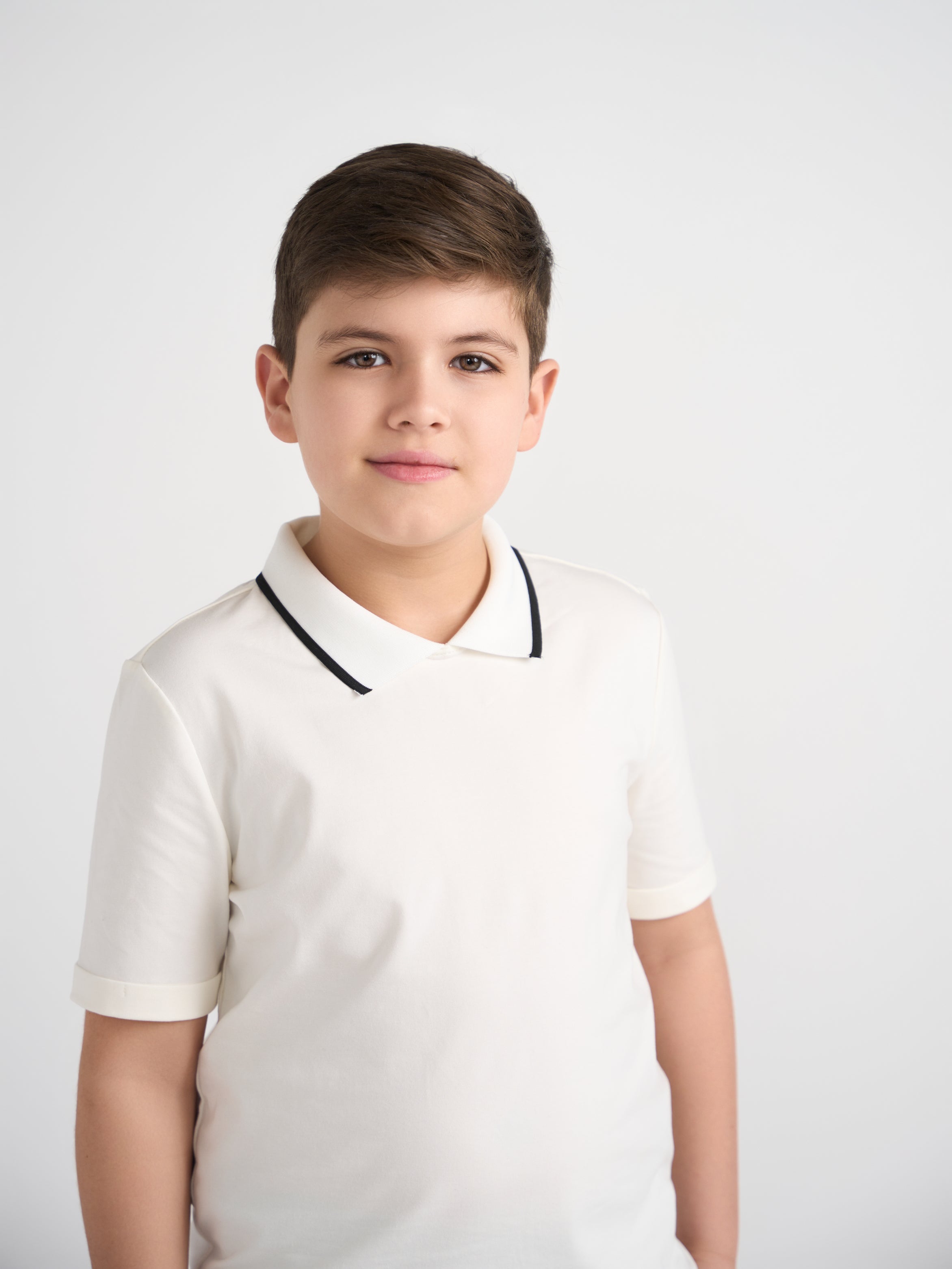 White With Black Trim Collar Top