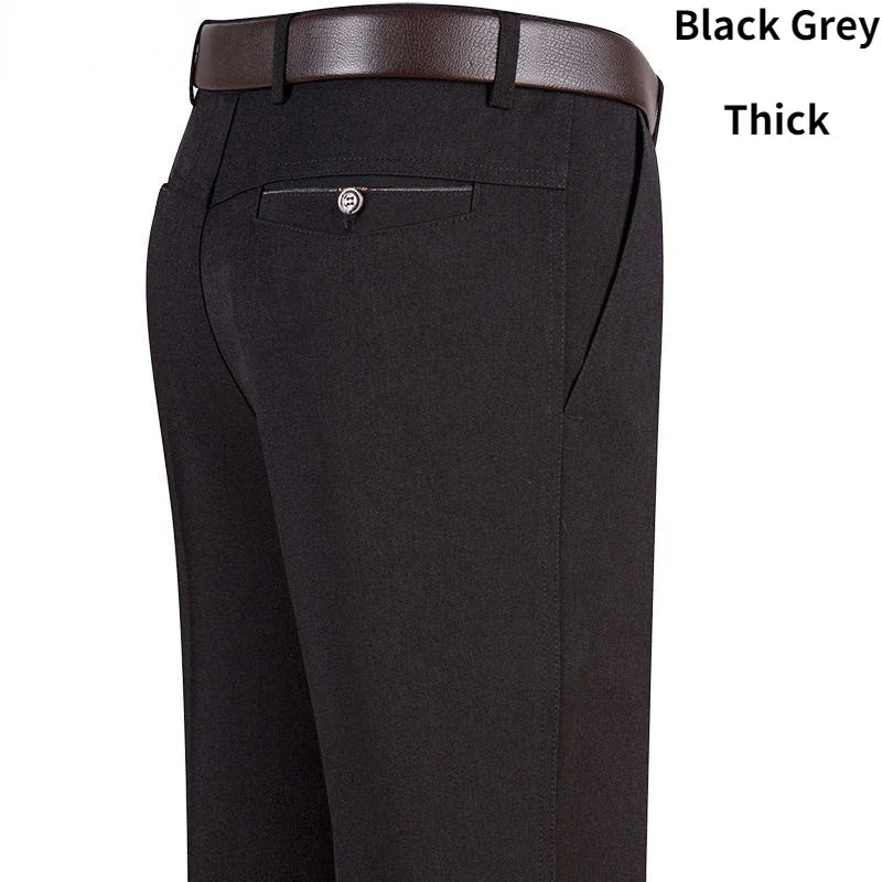 New Men's Summer Thin Business Casual Pants Autumn Fashion Solid Gentle Thicken Trousers Male Brand Suit Pant Black Grey RIYBEOE