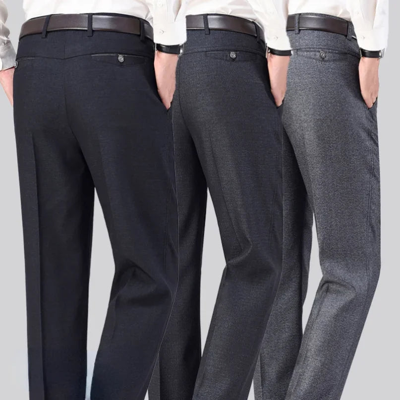 New Men's Summer Thin Business Casual Pants Autumn Fashion Solid Gentle Thicken Trousers Male Brand Suit Pant Black Grey RIYBEOE