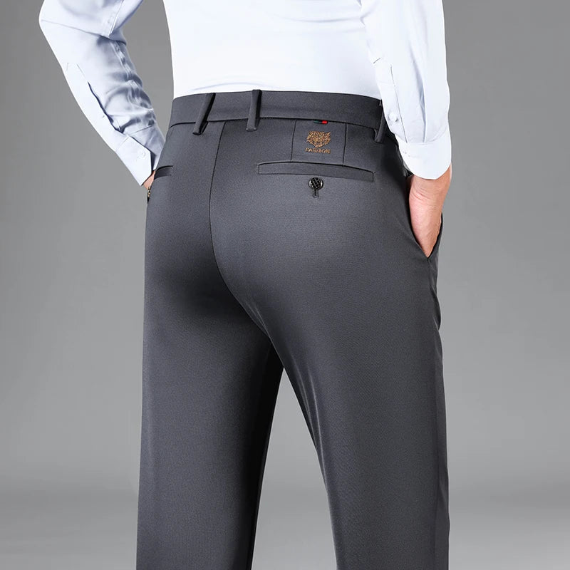 2026 New Summer Thin Embroidery Suit Pants Men Straight Classic Business Work Grey Long Formal Trousers Male Plus Size 29-40 42
