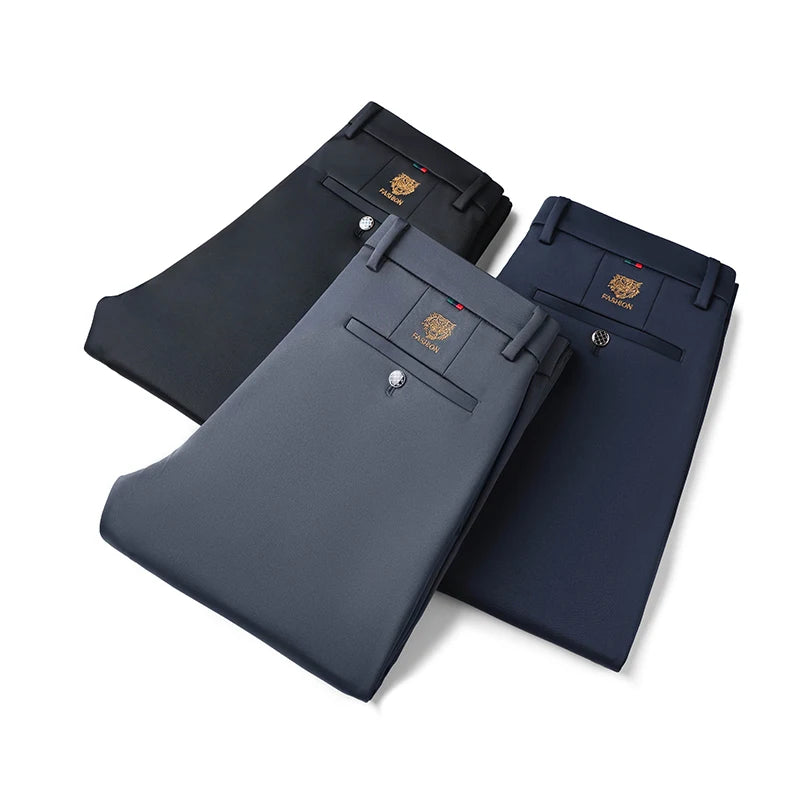 2026 New Summer Thin Embroidery Suit Pants Men Straight Classic Business Work Grey Long Formal Trousers Male Plus Size 29-40 42