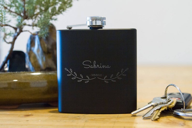 bridal shower | engagement gift | name on flask | wedding party gift