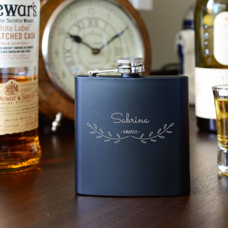 bridal shower | engagement gift | name on flask | wedding party gift