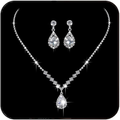 Bride Silver Bridal Necklace Earrings Set Crystal Wedding Jewelry Set