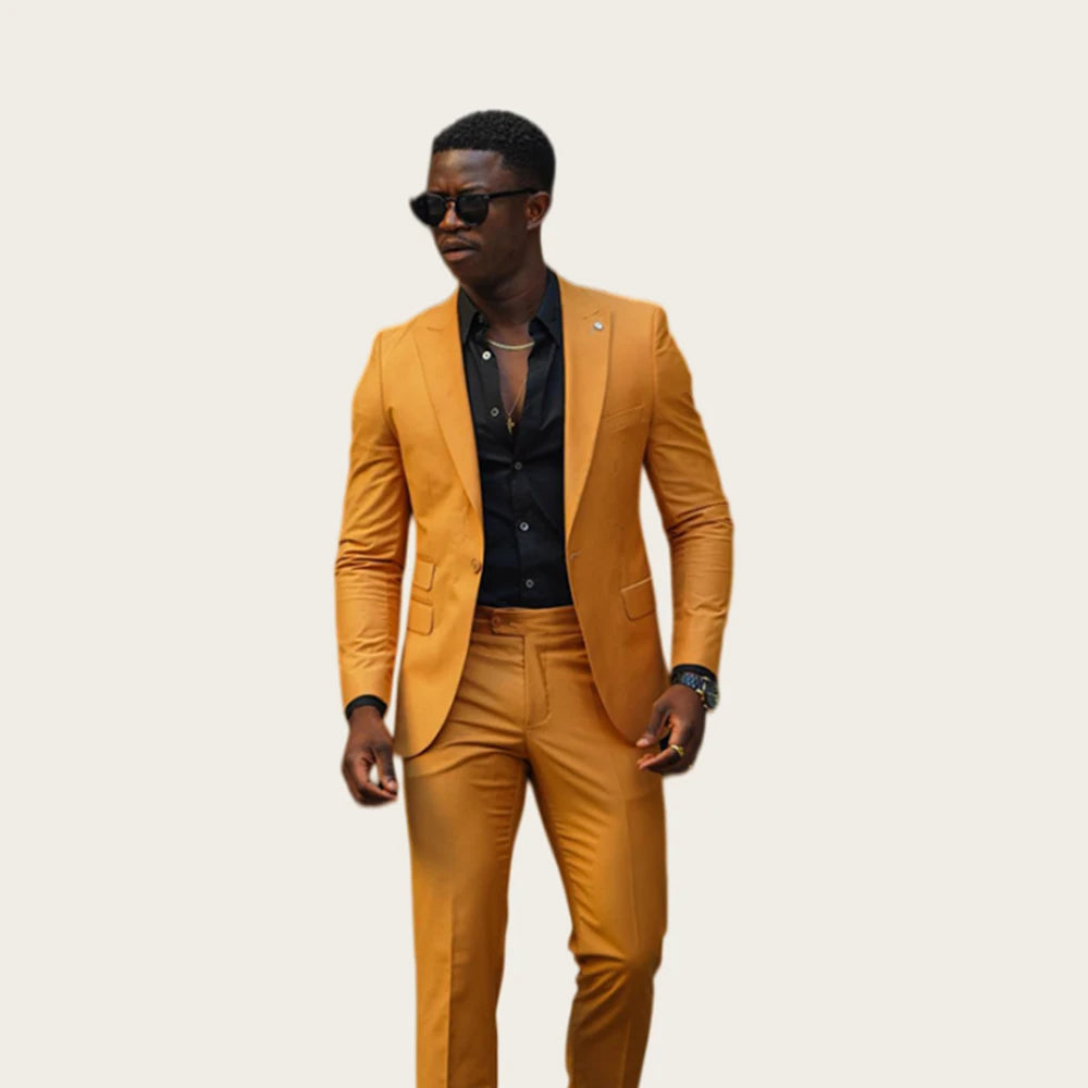 Mustard Yellow Men Suits 2Pcs Tuxedo Slim Fit Single Breasted Notched Lapel Cropped Pants for Wedding Prom Party Business Blazer