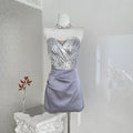 Lustrous Silver Shimmer Sexy Strapless Women's Paneled Lavender Satin Ball Bridesmaid Ceremony Bodycon Dress