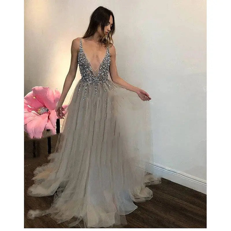 Diamond Grey Banquet Beaded Evening Dress