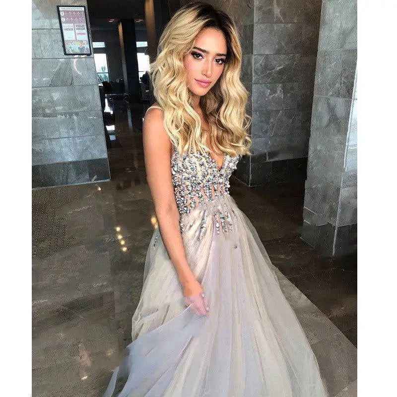 Diamond Grey Banquet Beaded Evening Dress