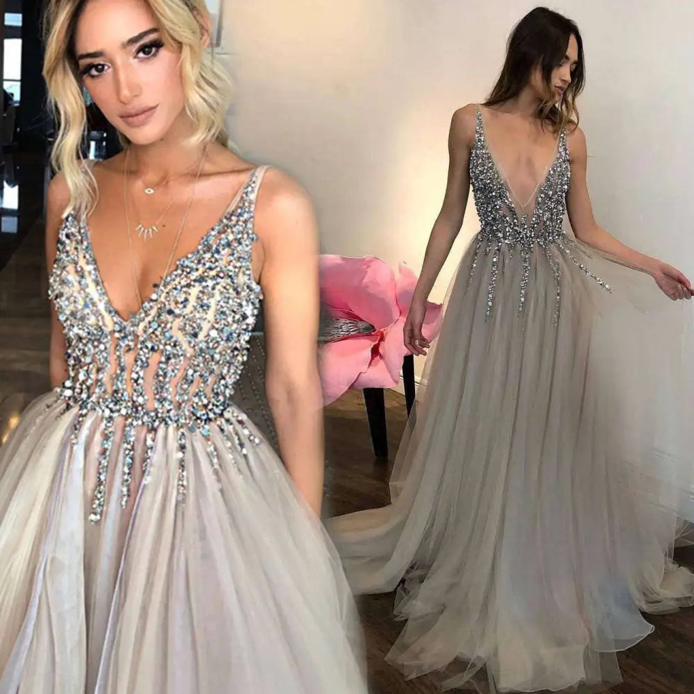 Diamond Grey Banquet Beaded Evening Dress