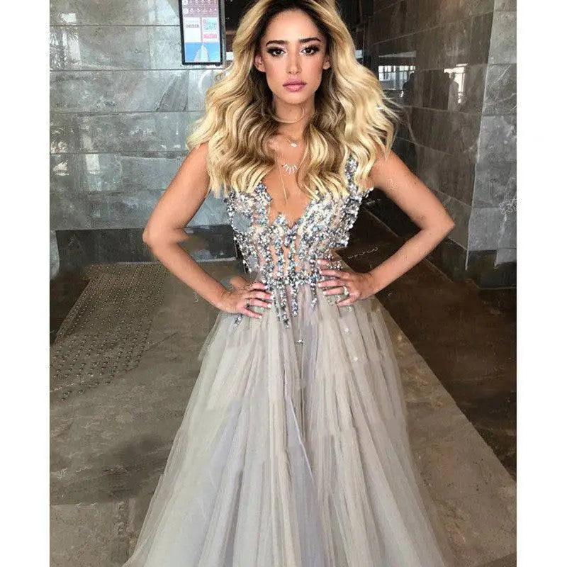 Diamond Grey Banquet Beaded Evening Dress