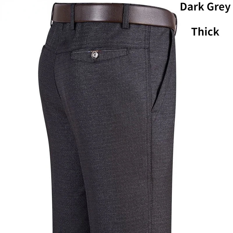 New Men's Summer Thin Business Casual Pants Autumn Fashion Solid Gentle Thicken Trousers Male Brand Suit Pant Black Grey RIYBEOE