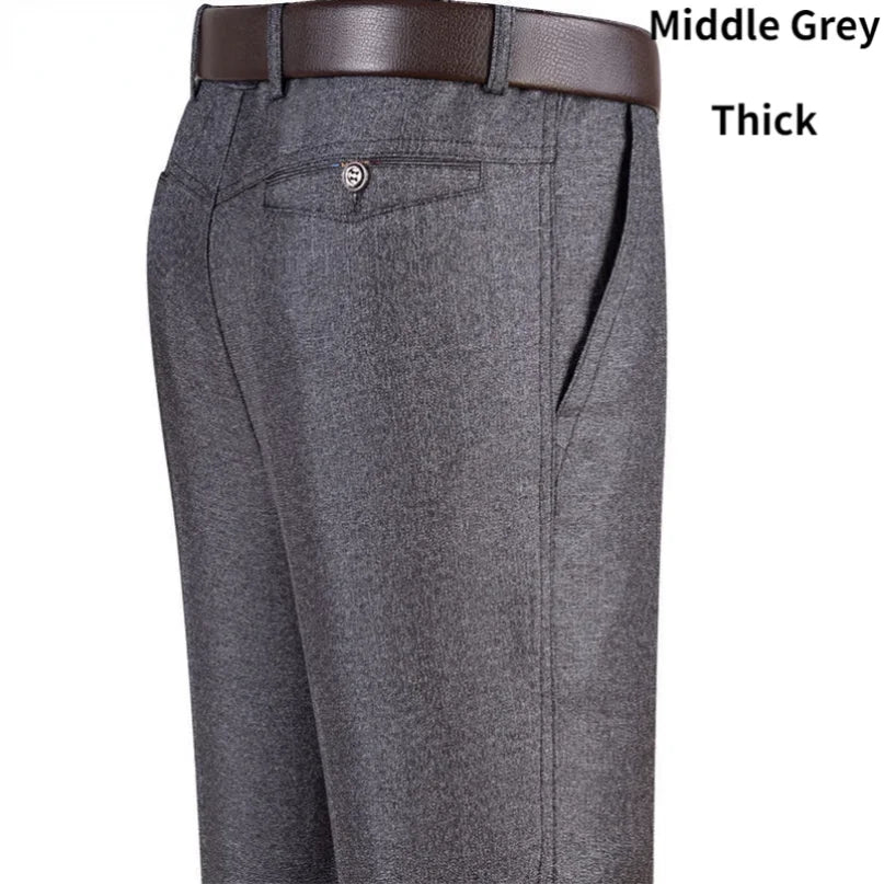 New Men's Summer Thin Business Casual Pants Autumn Fashion Solid Gentle Thicken Trousers Male Brand Suit Pant Black Grey RIYBEOE