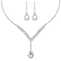Bridal Wedding Jewelry Set  Necklace Earring Crystal Rhinestone V Drop
