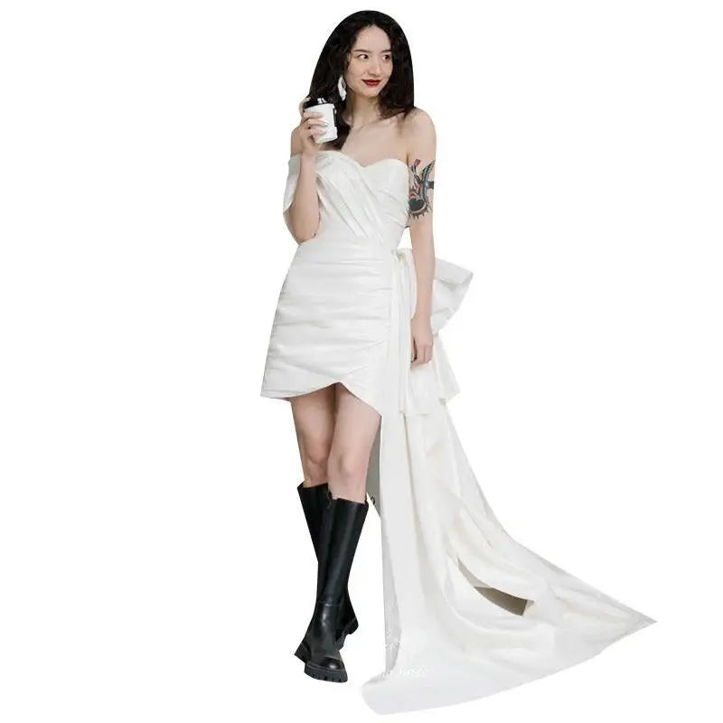 Light Wedding Gown Short Women White Mini Dress
