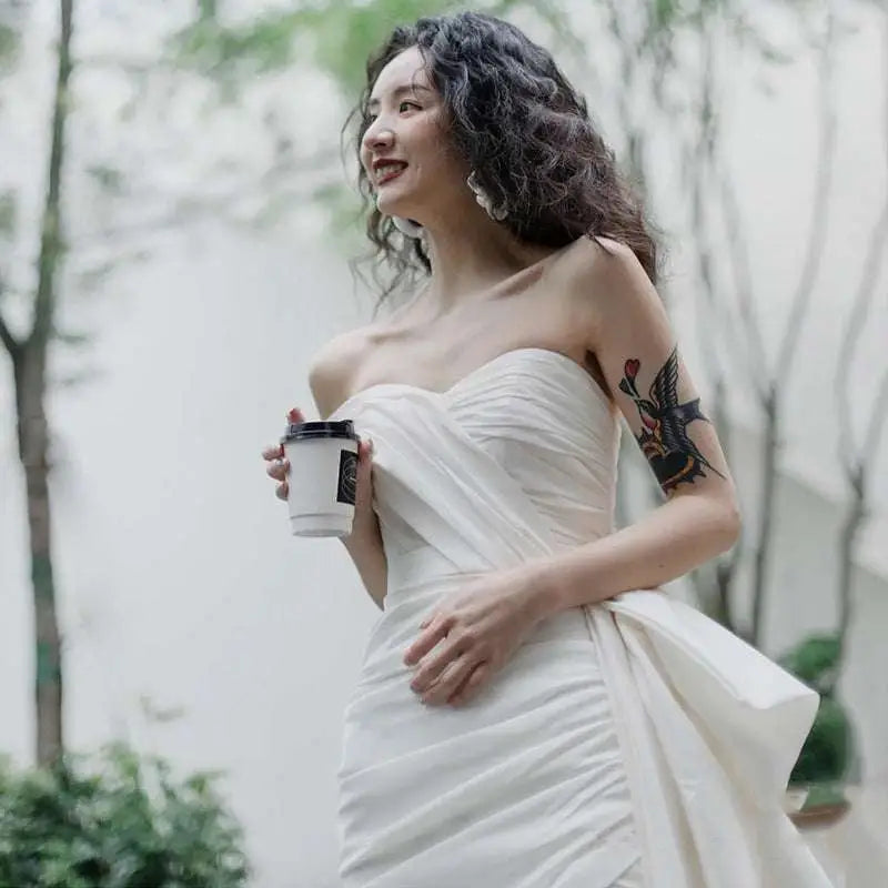 Light Wedding Gown Short Women White Mini Dress