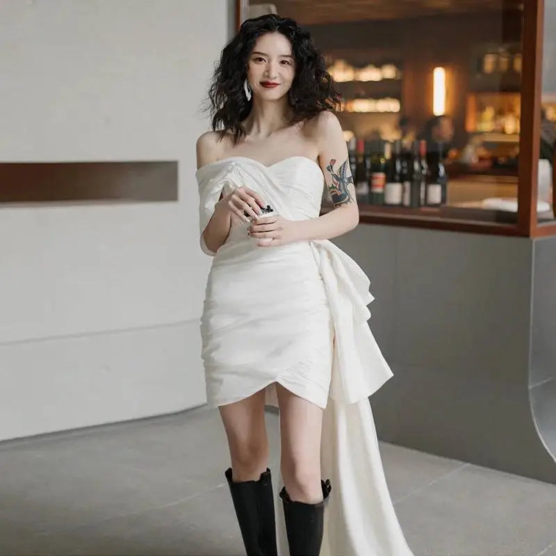 Light Wedding Gown Short Women White Mini Dress